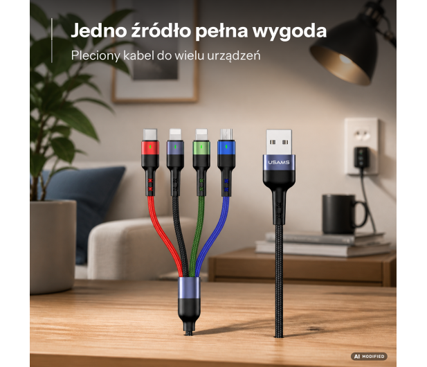 USAMS Kabel pleciony U26 4w1 0,35m 2A (2xlight/microUSB/C) - 1569041 - zdjęcie 2